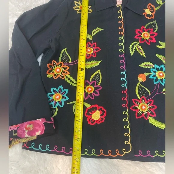Hearts of Palm Made in India Embroidered Floral Heavy Cotton Blazer Jacket 10 - Picture 6 of 7